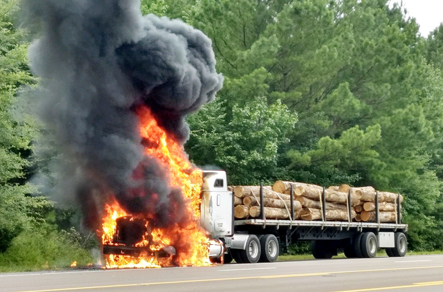 Tractor-trailer catches fire